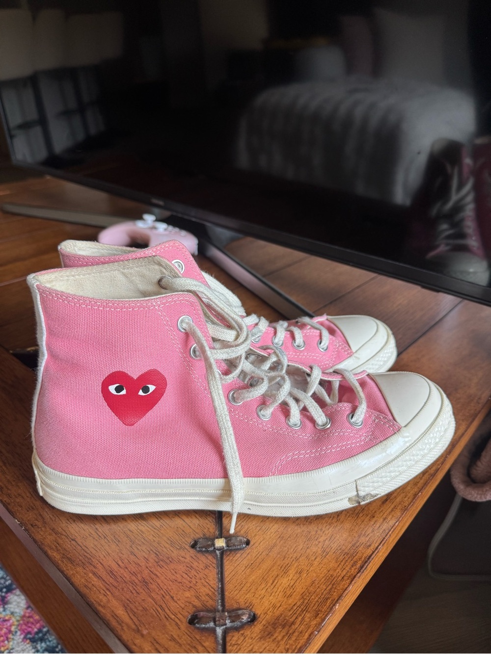 CDG PLAY Pink High-Top Converse (Women’s 10)